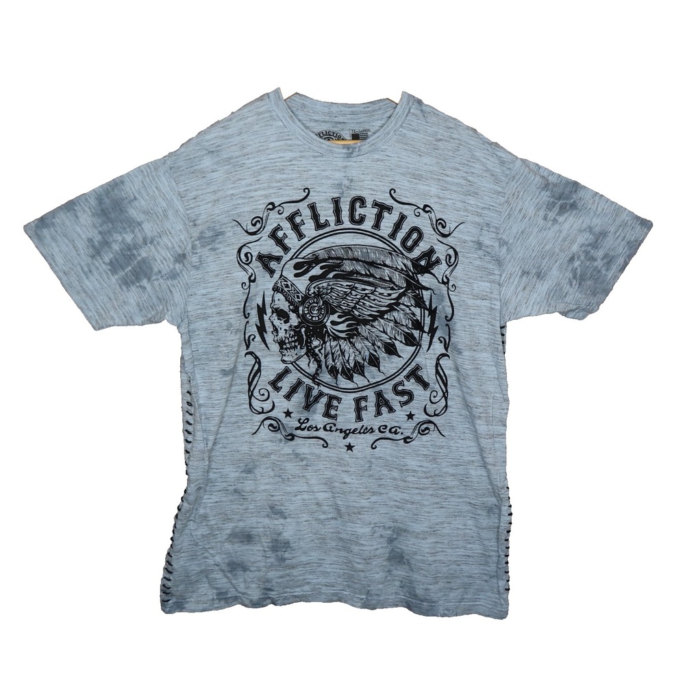Affliction T Shirt Mens 3XL Gray Short Sleeve American Customs Apache Motors Tee